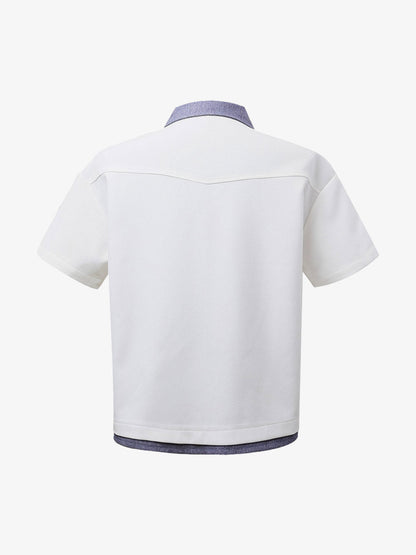 Fake Two-piece Stitching Lapel Pearl Button Shirt 