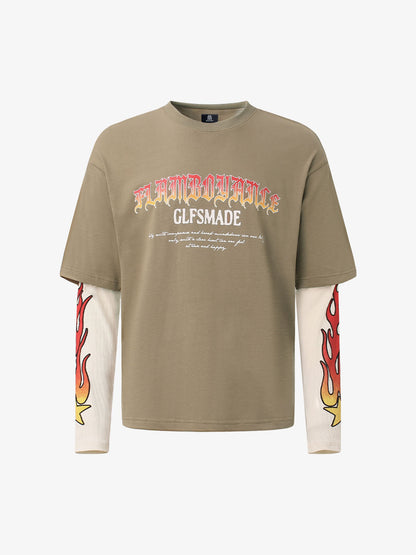 Gradient Letter Print Patchwork Faux Two-Piece Long-Sleeved T-Shirt