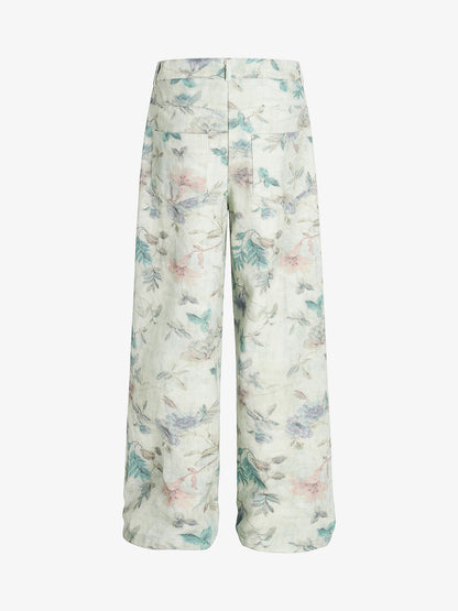 Vintage Floral Print Straight Jeans 