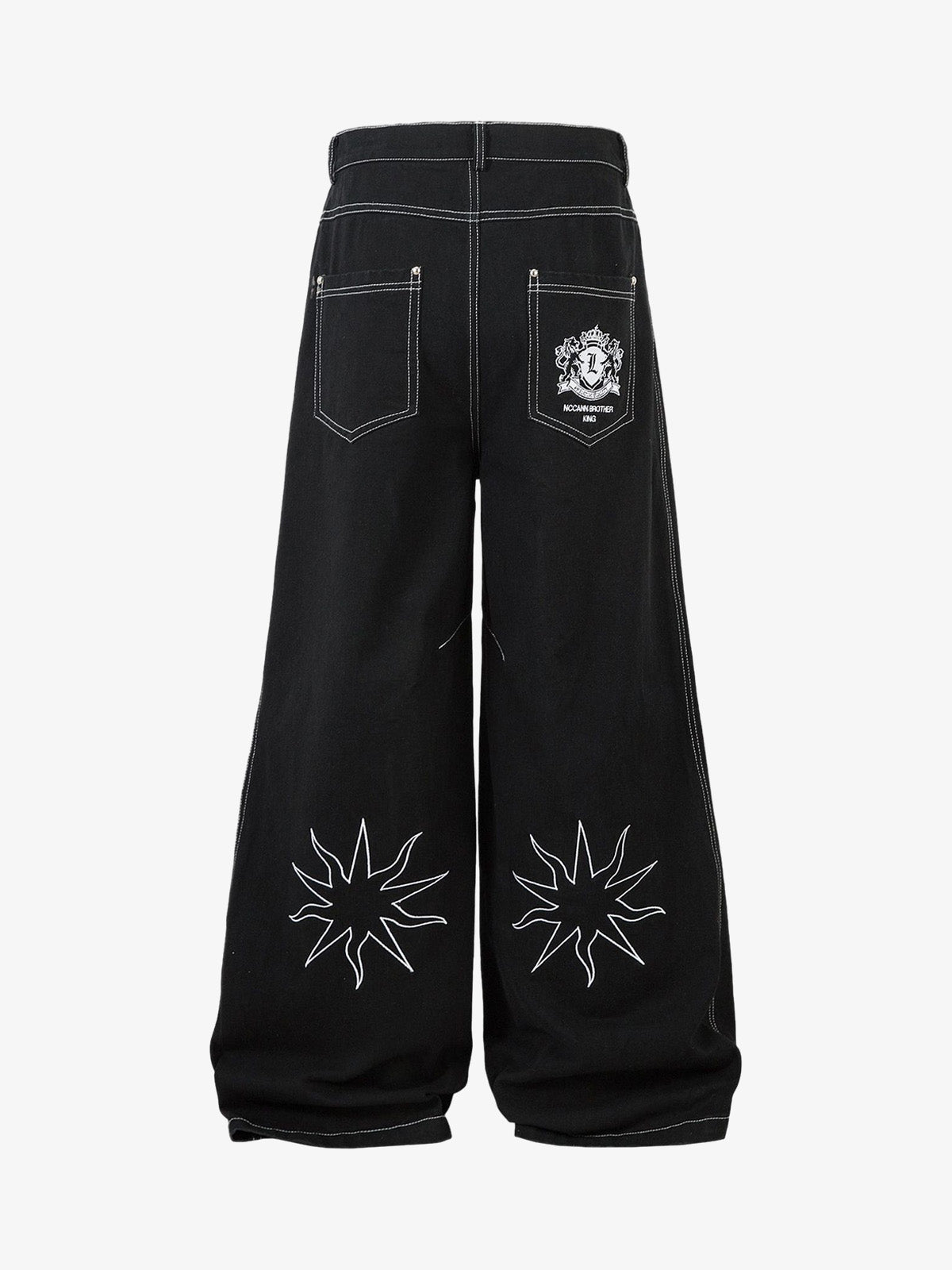 Heavy Contrast Thread Embroidered Multi-button Jeans 