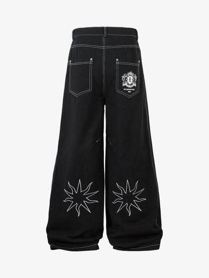 Heavy Contrast Thread Embroidered Multi-button Jeans 