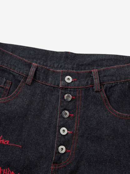 Thesupermade Contrast Thread Cross Letter Embroidered Jeans 