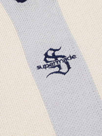 Vertical Striped Colorblock Lapel Sweater