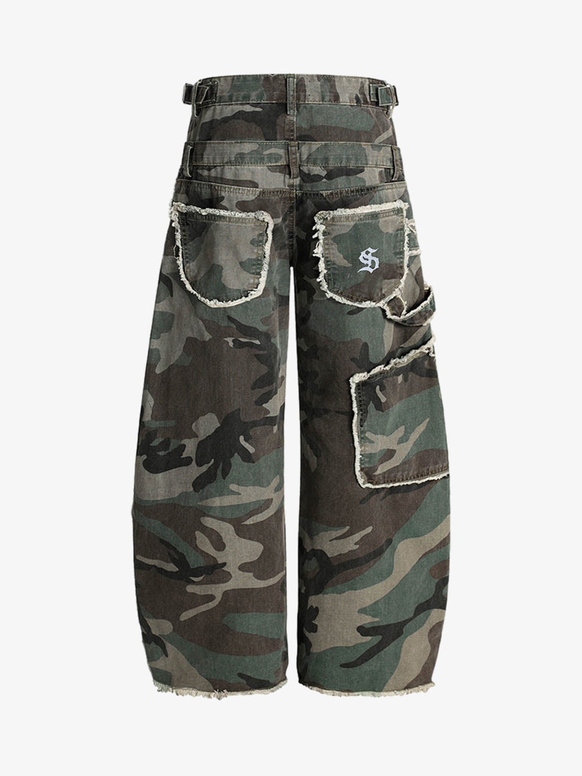 Retro Double Waist Camouflage Barrel Jeans