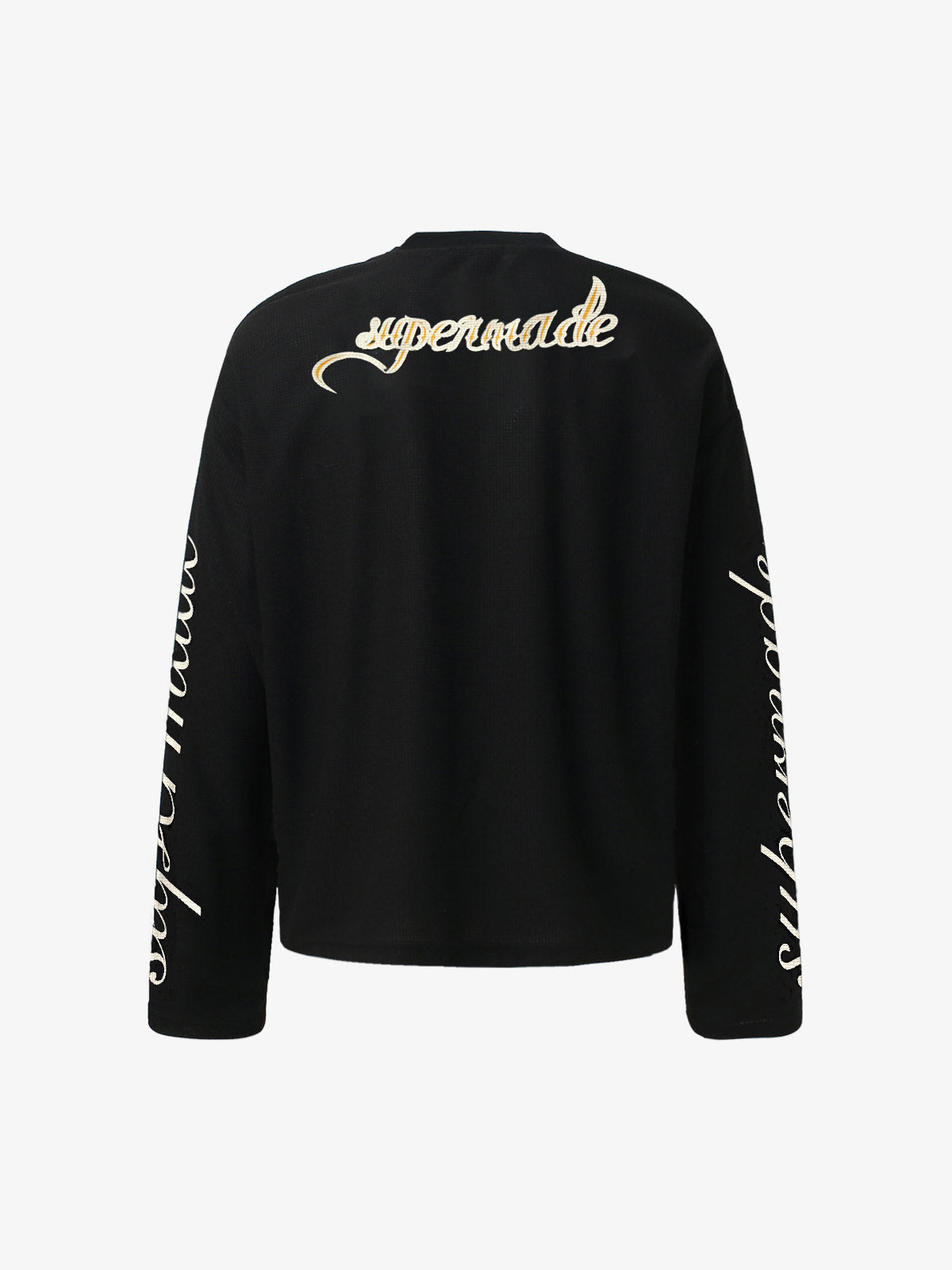 Retro Letter Print Waffle Simplicity Long-Sleeved T-Shirt