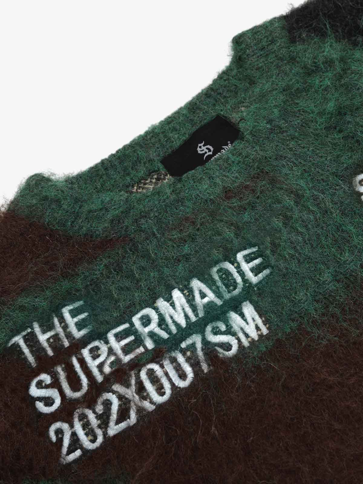 Embroidered Camouflage Shaggy Knitted Sweater