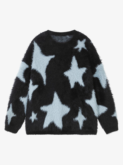 Fun Star Jacquard Sweater Crew Neck Sweater 