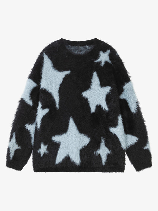 Fun Star Jacquard Sweater Crew Neck Sweater 