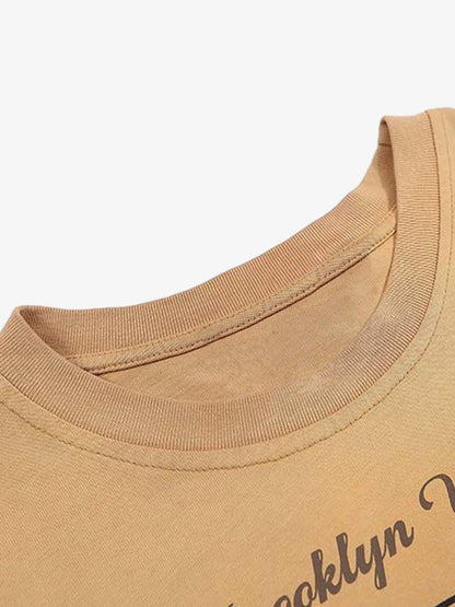 Letter Printed Washed Distressed Gradient Long Sleeve T-Shirt 