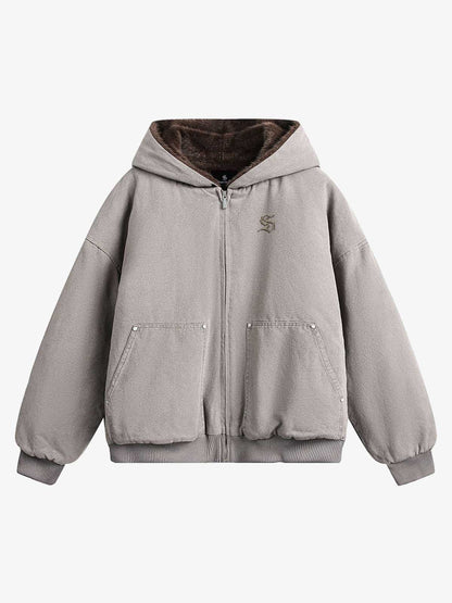 Thesupermade Fur Hooded Zip Up Quilted Jacket - 2510