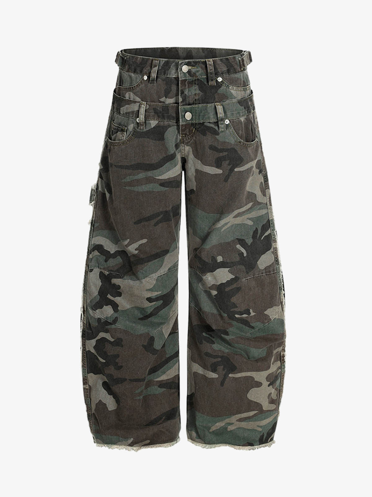 Retro Double Waist Camouflage Barrel Jeans