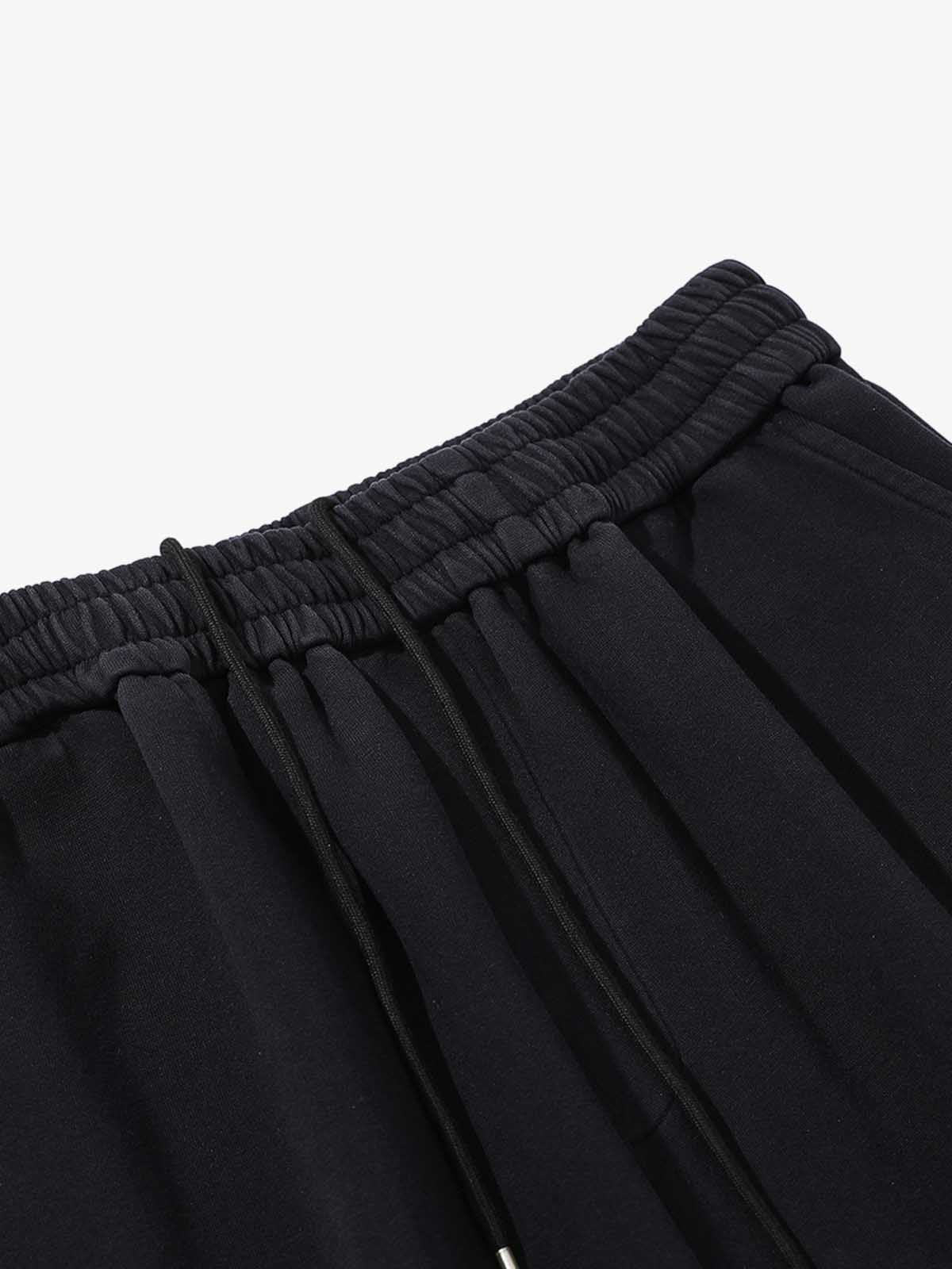 French Terry Distressed Gradient Drawstring Wide Leg Pants