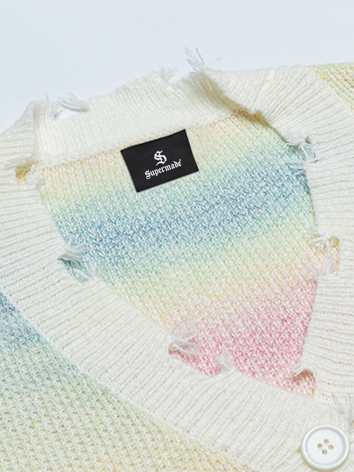 Vintage Gradient Butterfly Distressed Cardigan Sweater 