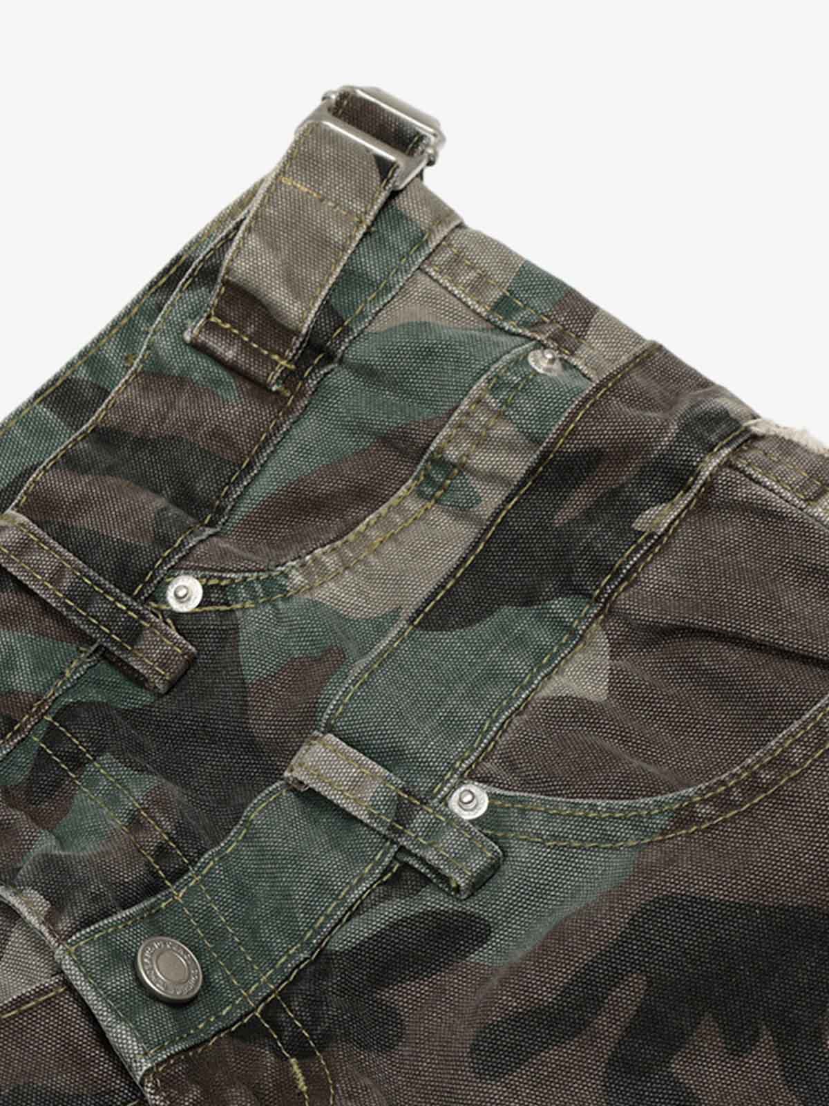 Retro Double Waist Camouflage Barrel Jeans