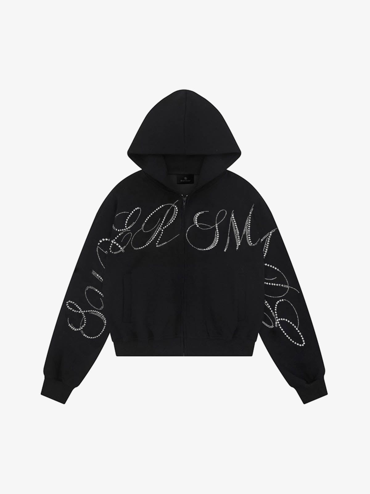 Street Hip-Hop Rhinestone Cropped Hooded Sweatshirt