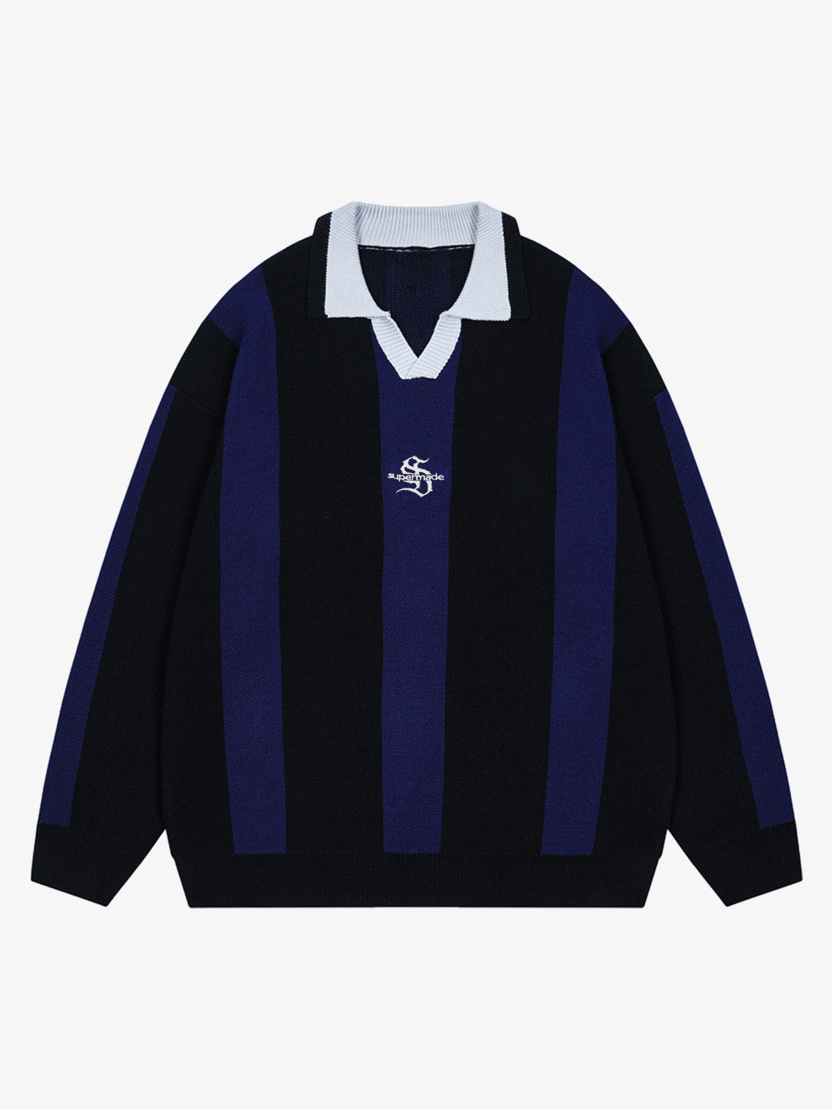 Vertical Striped Colorblock Lapel Sweater