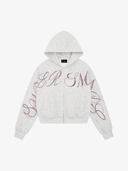 Street Hip-Hop Rhinestone Cropped Hooded Sweatshirt