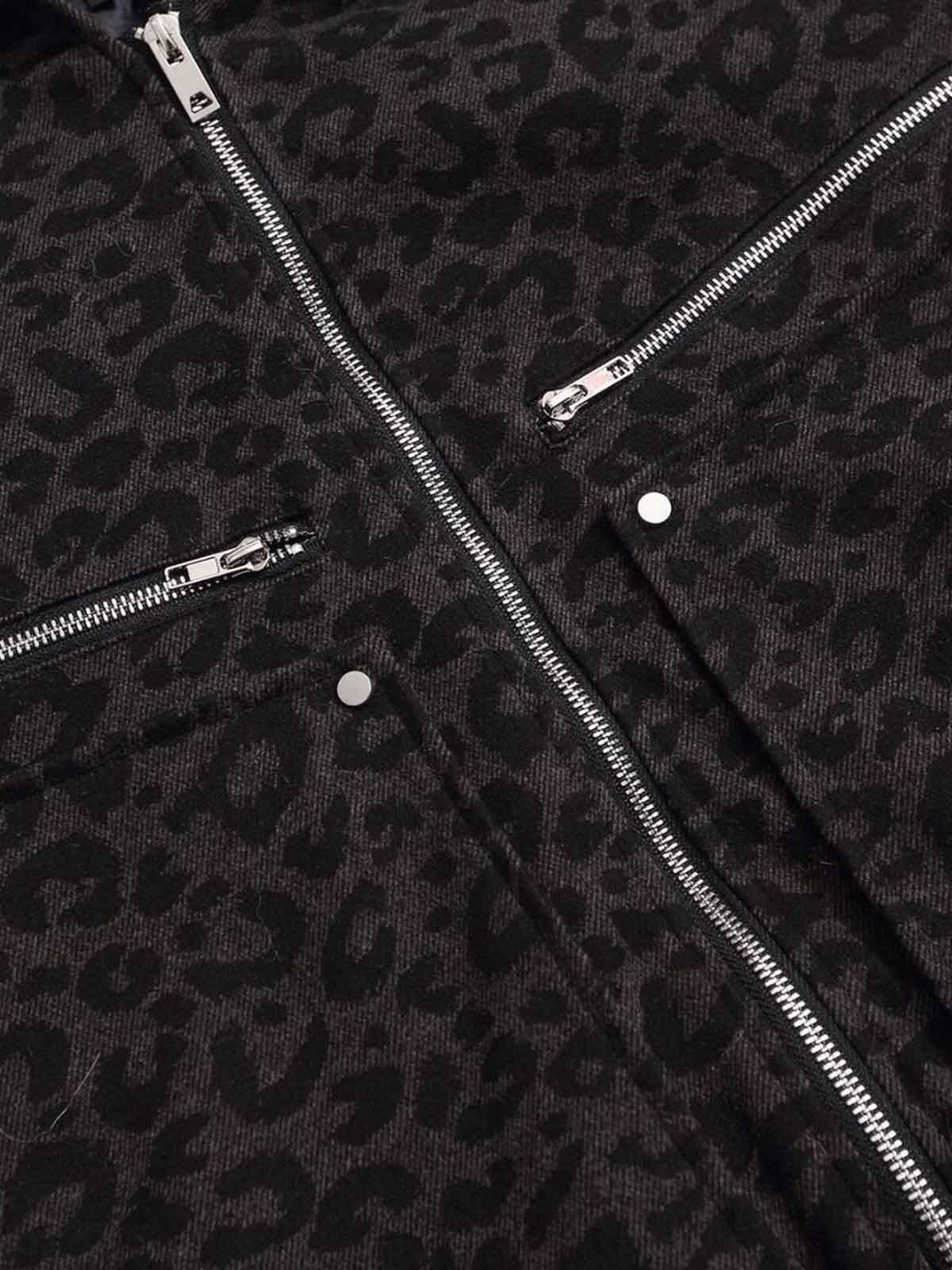 Retro Faux Fur Trimmed Hood Leopard Print Bomber Jacket 