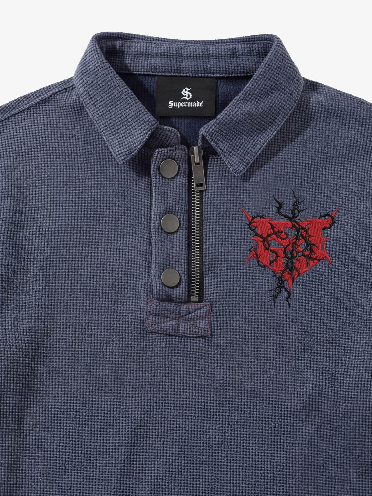 Cotton Blend Textured Polo Shirt with Red Embroidered Logo and Zipper Detail 