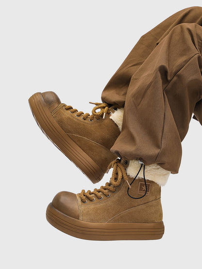 Winter Warmth High-Top Sneaker Boots with Fuzzy Collar 