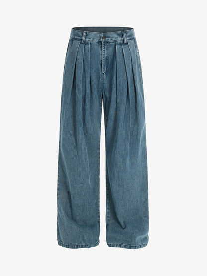 High Waist Pleated Wide Leg Jeans