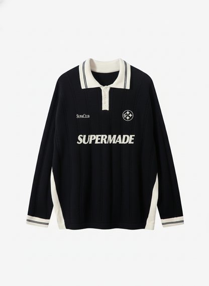 Retro College Polo Collar Knit Sweater