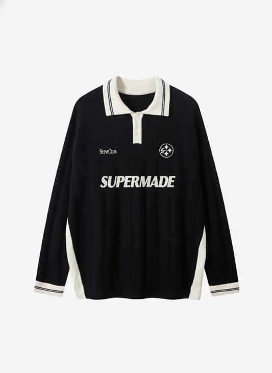 Retro College Polo Collar Knit Sweater