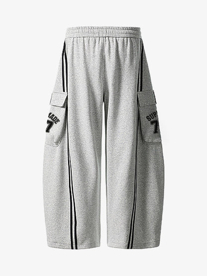 Cotton Web Stitching Letter Print Drawstring Barrel Pants 