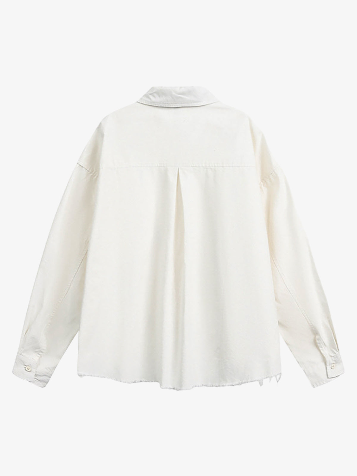 Fun Distressed Raw-edge Printed Long-sleeved Shirt?