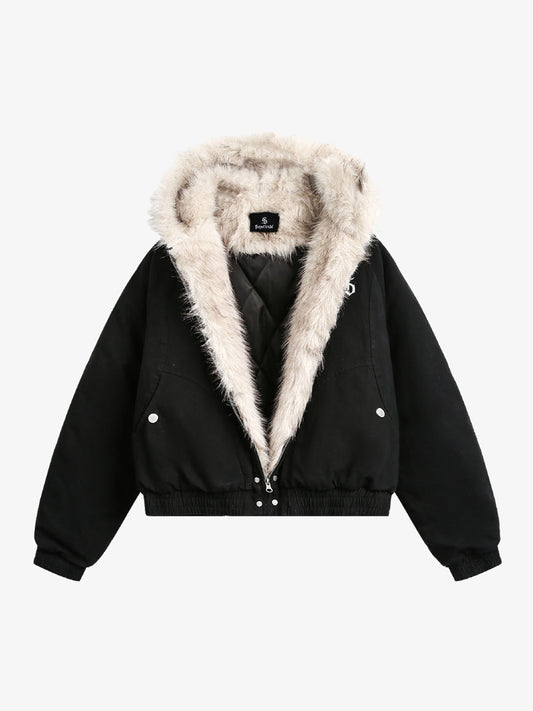 Spliced Fur Hooded Quilted Jacket - 2285