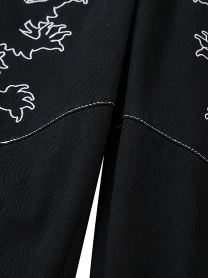 Heavy Contrast Thread Embroidered Multi-button Jeans 