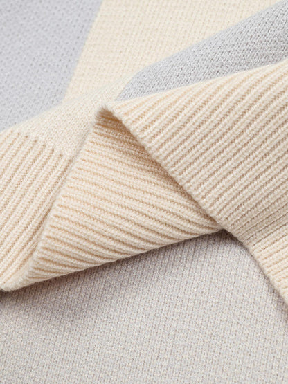 Vertical Striped Colorblock Lapel Sweater