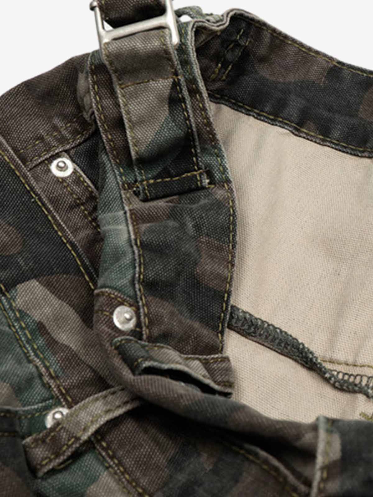 Retro Double Waist Camouflage Barrel Jeans