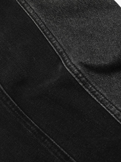 Faux Two-piece Plaid Detachable Scimitar Jeans 