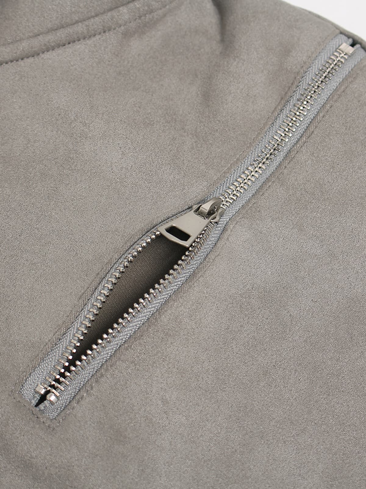 Suede Double-Ended Zippered Cropped Hooded Jacket 