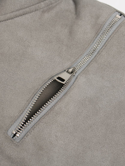 Suede Double-Ended Zippered Cropped Hooded Jacket 