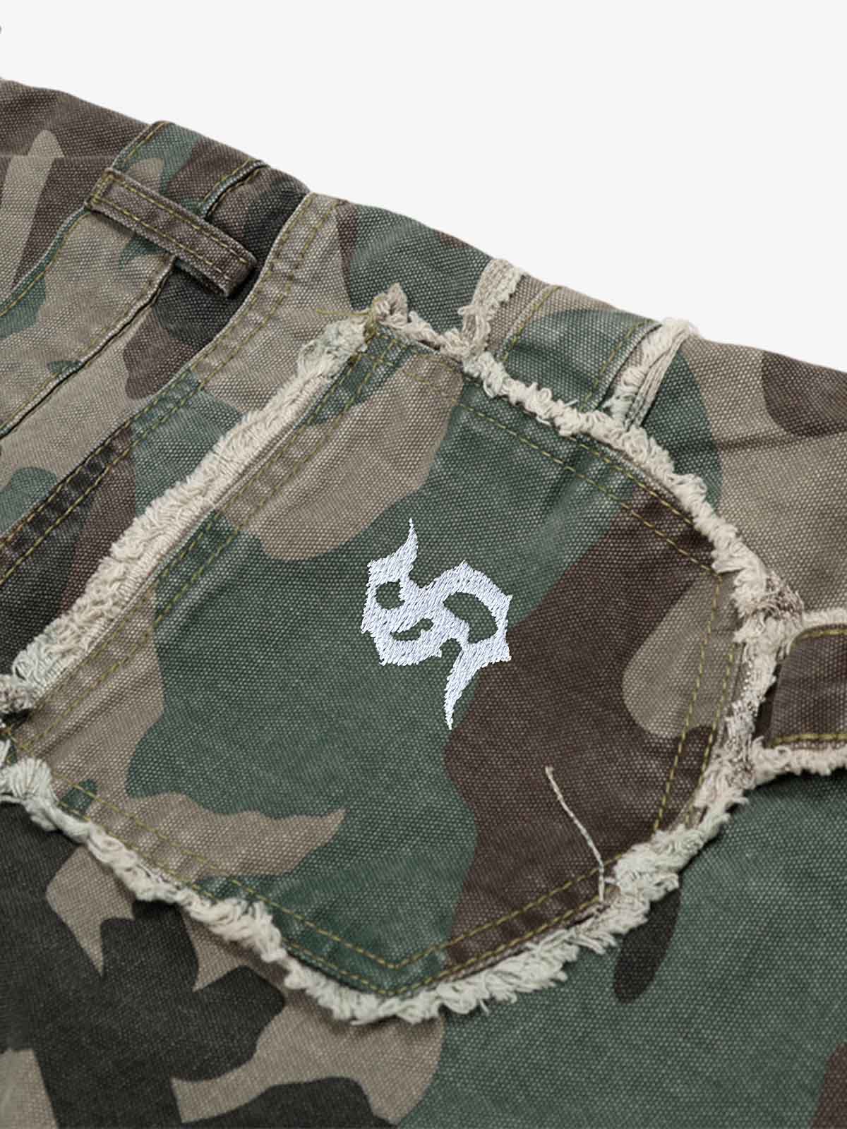 Retro Double Waist Camouflage Barrel Jeans