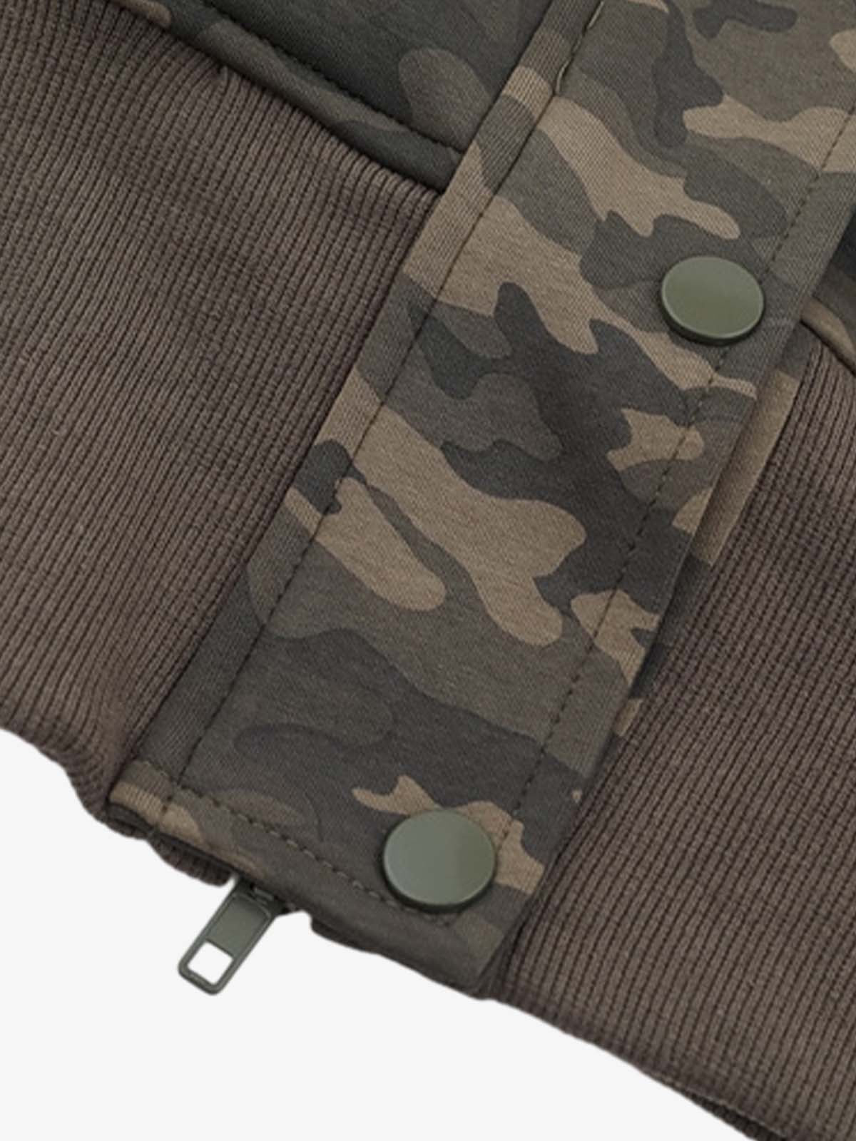 Camouflage Fur Collar Zipper Cardigan Utility Hooded Jacket 