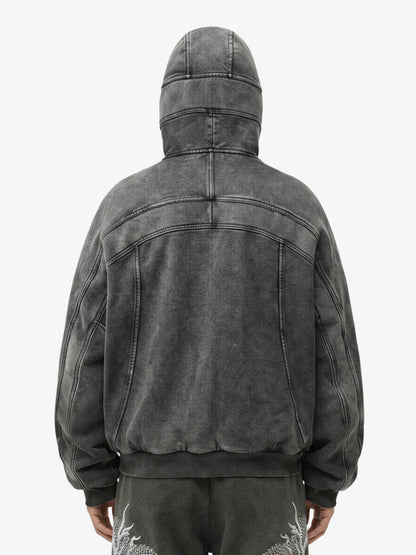 Fleece Retro Zipper Eye-Hood Design Hooded Jacket - 2489