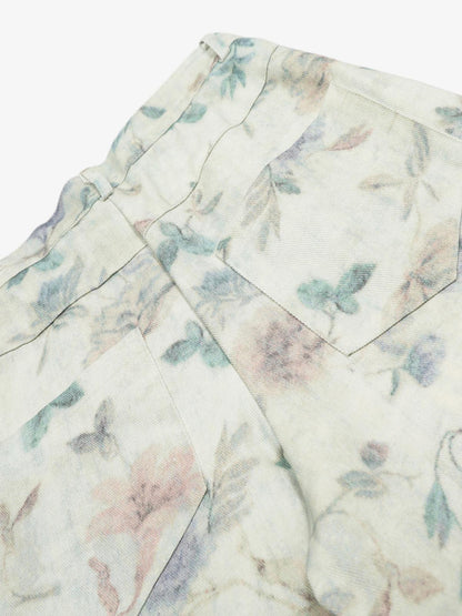 Vintage Floral Print Straight Jeans 