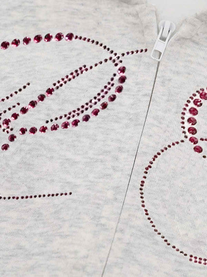 Street Hip-Hop Rhinestone Cropped Hooded Sweatshirt