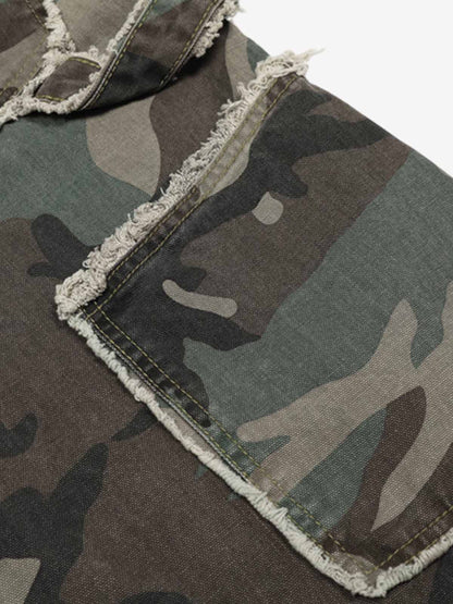 Retro Double Waist Camouflage Barrel Jeans