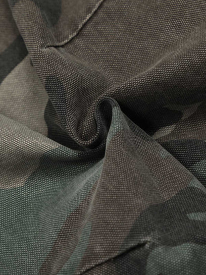 Retro Double Waist Camouflage Barrel Jeans