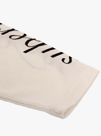 Retro Letter Print Waffle Simplicity Long-Sleeved T-Shirt