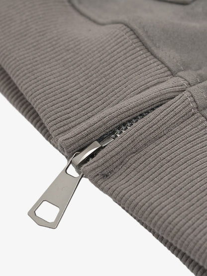 Suede Large Pocket Faux Two-Piece Zipper Short Jacket 