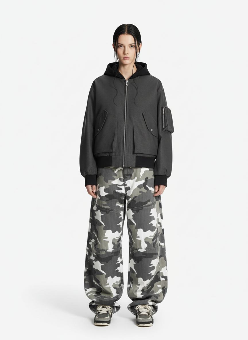 Patchwork Faux Leather Hooded Two-Piece Jacket