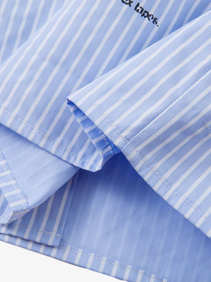 Vintage Illustration Striped Faux Two-Piece Shirt?