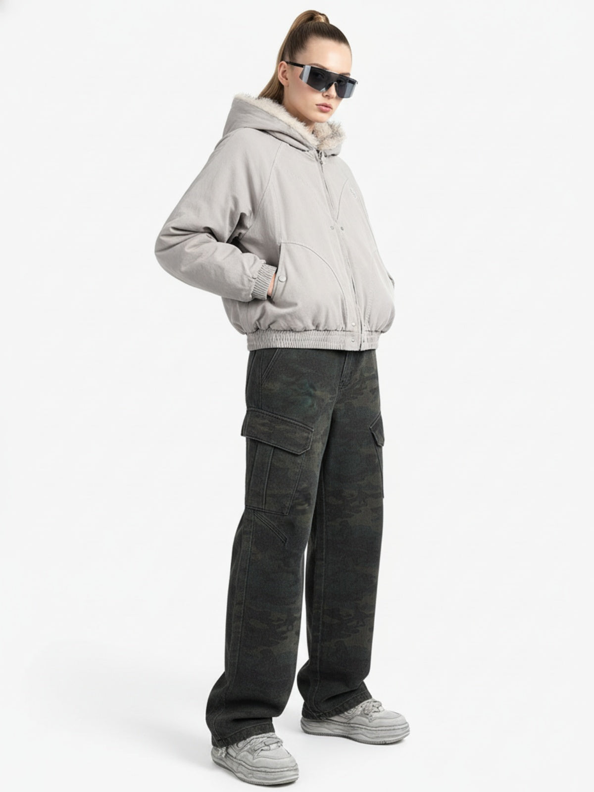 Spliced Fur Hooded Quilted Jacket - 2285