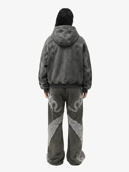 Fleece Retro Zipper Eye-Hood Design Hooded Jacket - 2489