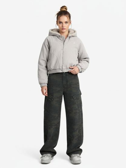 Spliced Fur Hooded Quilted Jacket - 2285